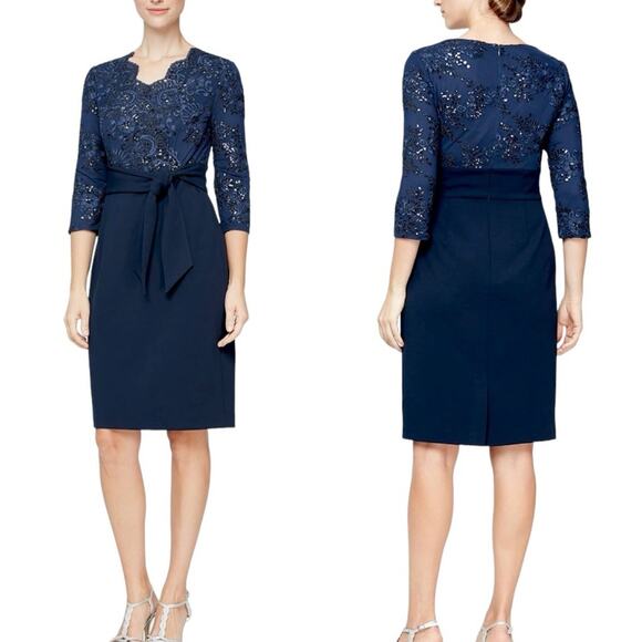 Alex Evenings New Cocktail Dress Sequin V-neck 3/4 Sleeves Women’s Plus Size 14W - Picture 16 of 16